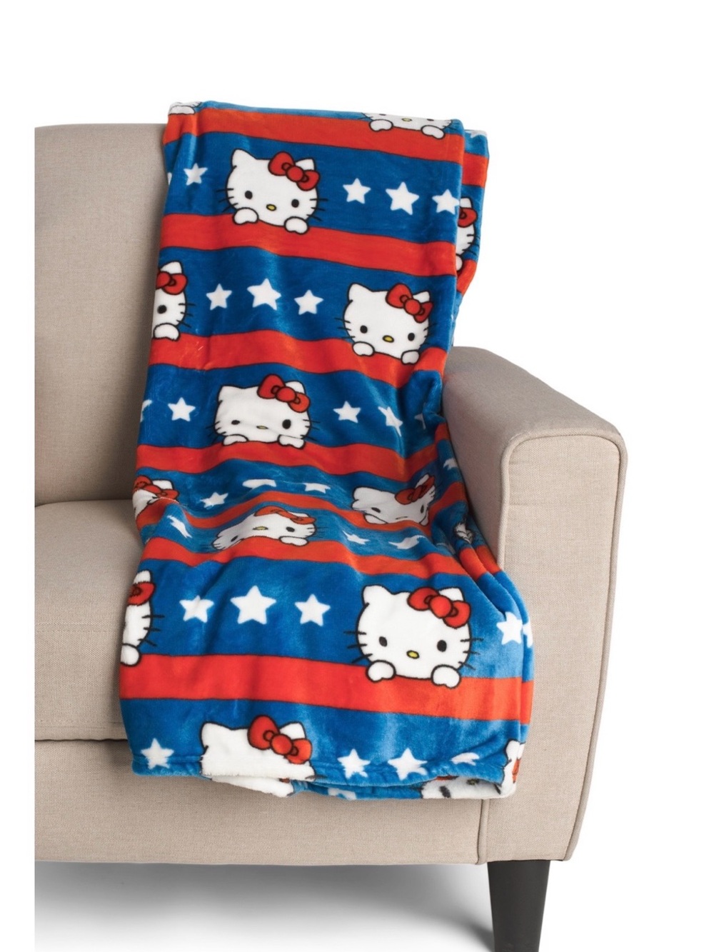 Hello Kitty Stars & Stripes Plush Red, White and Blue Blanket NEW